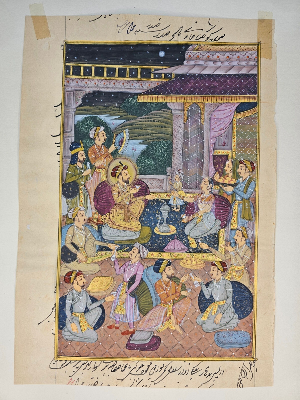 Fine Miniature Harem Painting Mughal Dynasty Art Real Gold And Stone Color Use