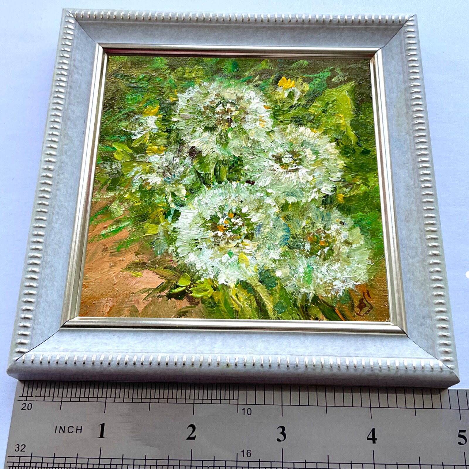 Dandelions Spring Flowers wild flowers Original oil painting small art 4x4in so