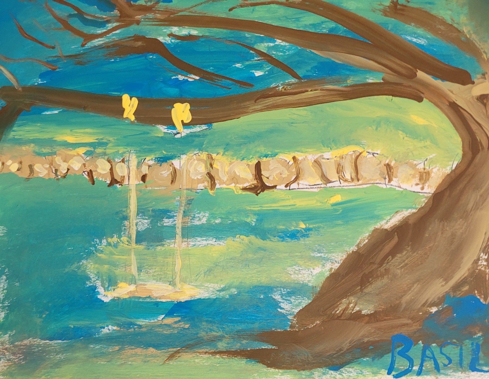 Tree Swing Landscape Acrylic Painting 9×12 Original Whimsical Nature Art.