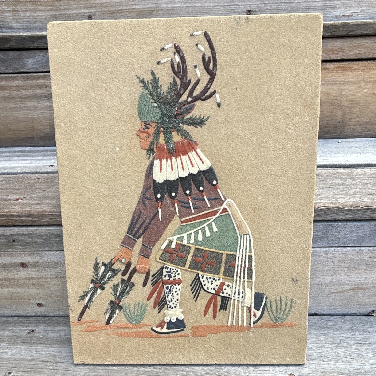 Lena Salado Deer Dance Sand Painting Native American Dancer Signed OOAK