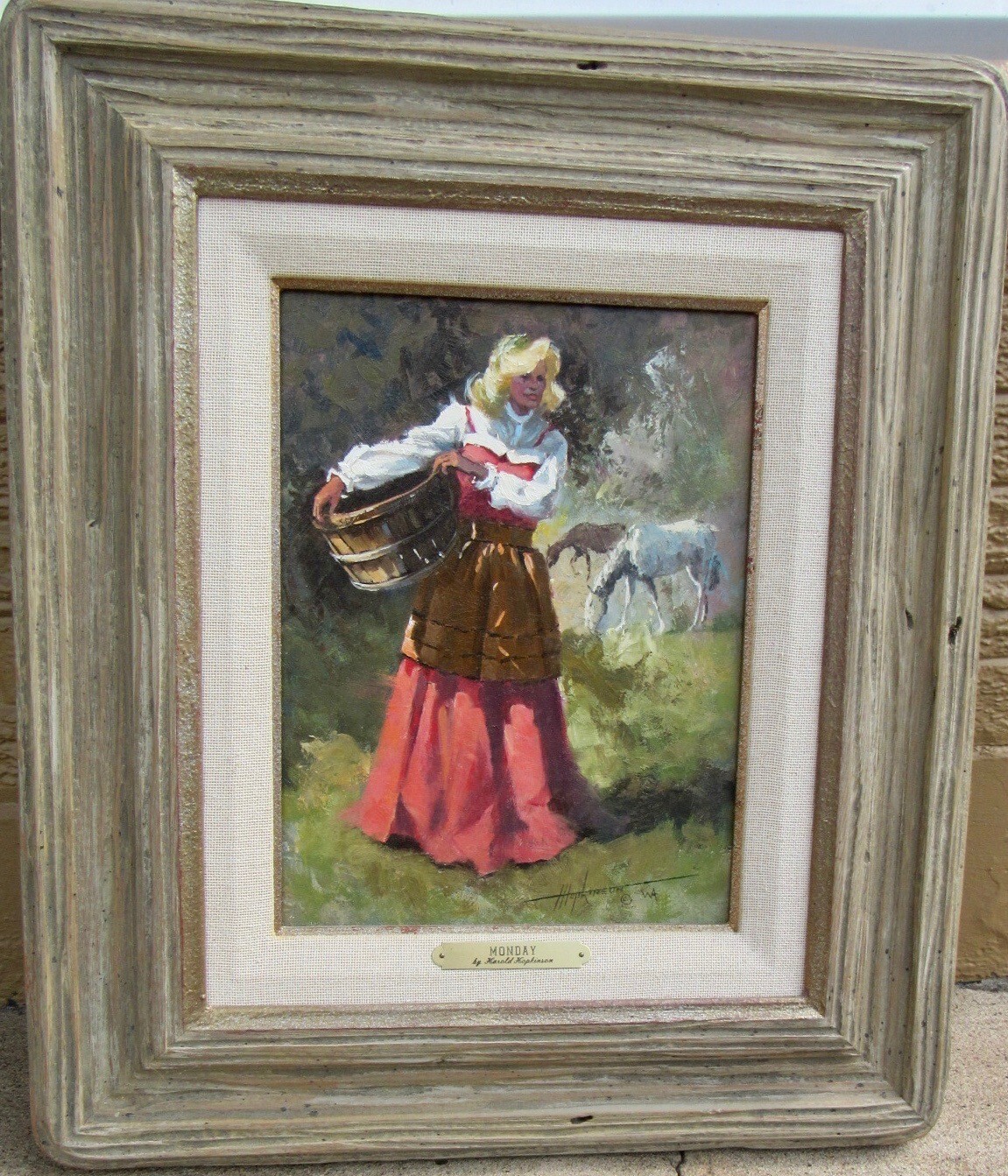 MONDAY WASHDAY HAROLD HOPKINSON 1982 ACRYLIC ON PANEL MORMAN ARTIST WYOMING