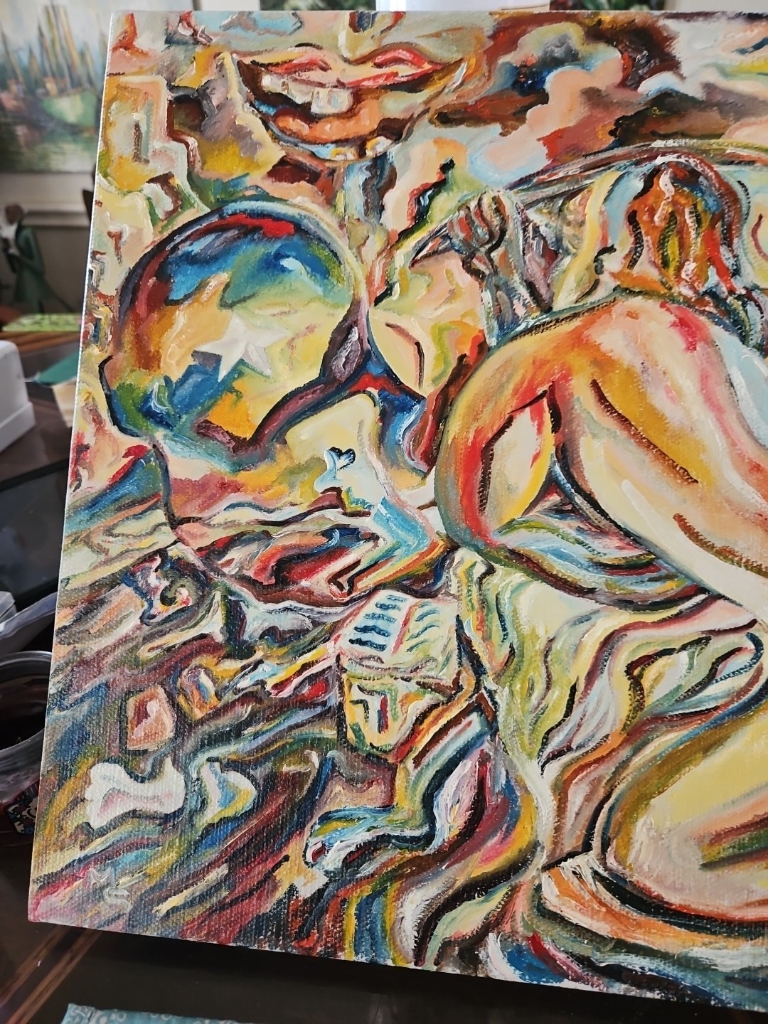 Original VTG 1984 Abstract Art Oil On Linen «The Hook» By Michael B.Stuart