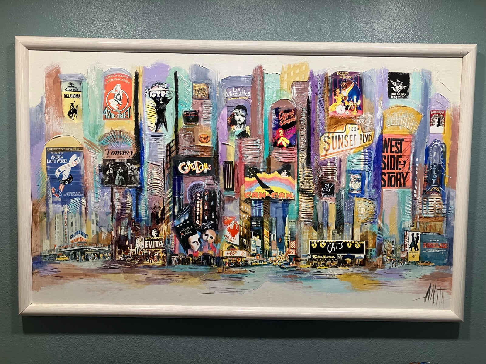 Anita Baldwin Mixed Media Painting Broadway Les Miserables, Cats ,Tommy, Can Can