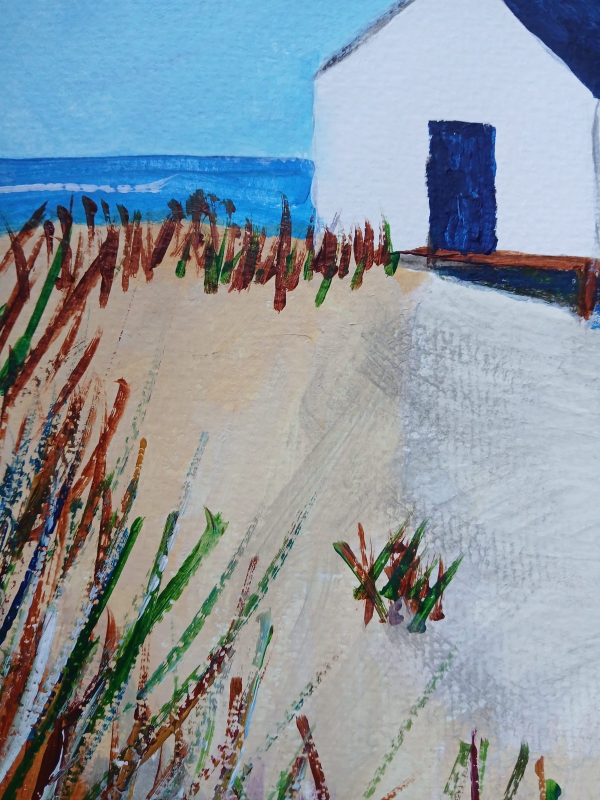 Impressionism 11×14 White Beach House Handmade One of a Kind Art Painting