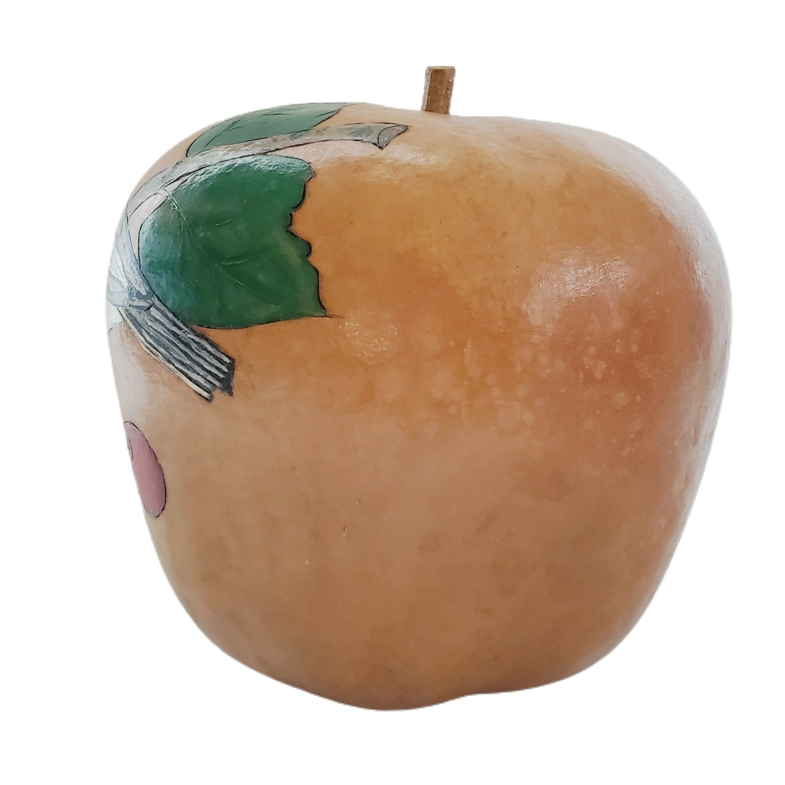 Vintage Signed Hand Engraved Painted Apple Shaped Gourd Stem Bird Cherry Tree