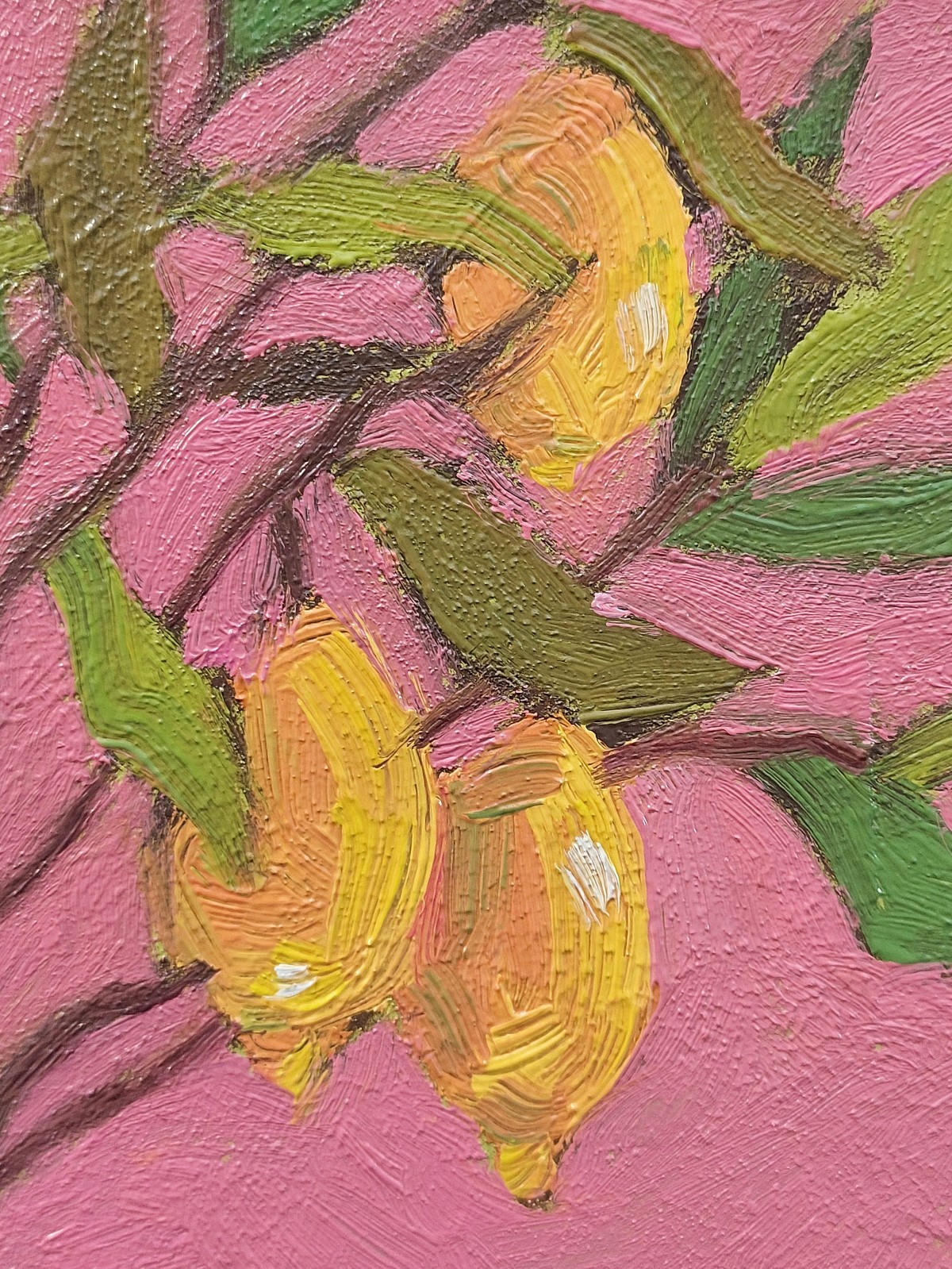 Fruit Still life Lemon Tree and Robin Bird Original Oil Painting on Paper Framed