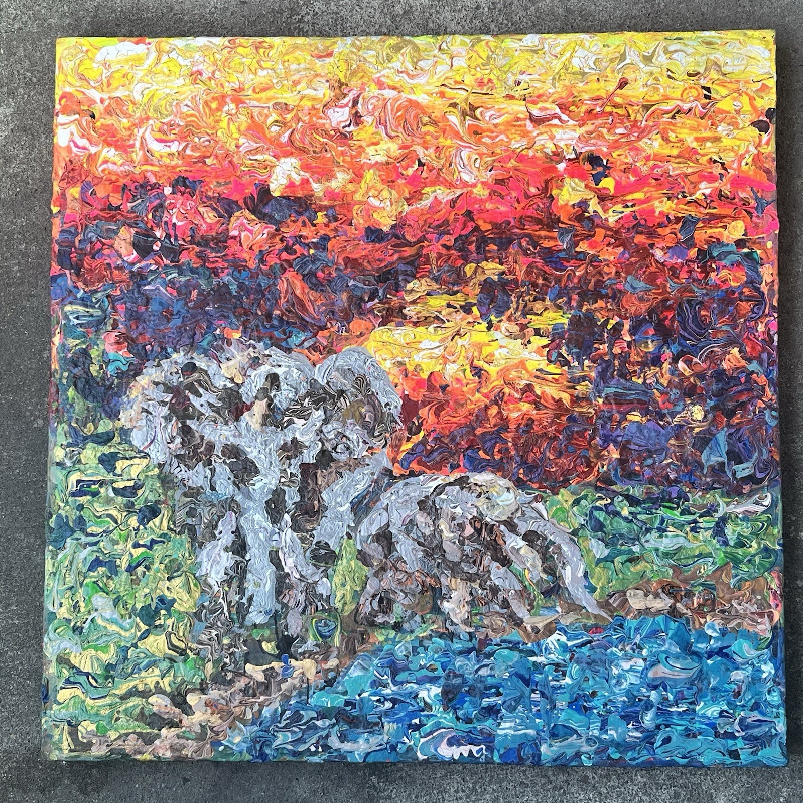 Elephants Getting A Drink At Sunset