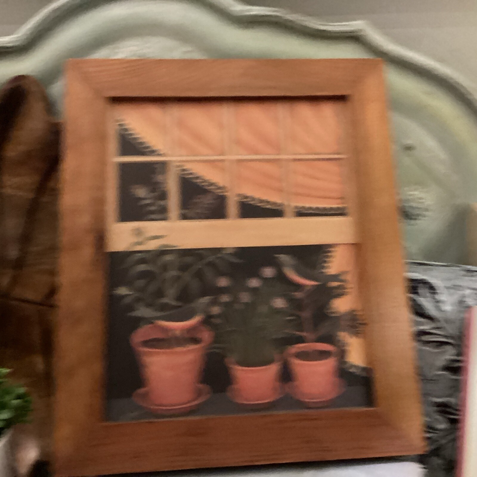 Vintage Sullins House Wood Frame Adorable Window Scene Birds Plants Boho Gift