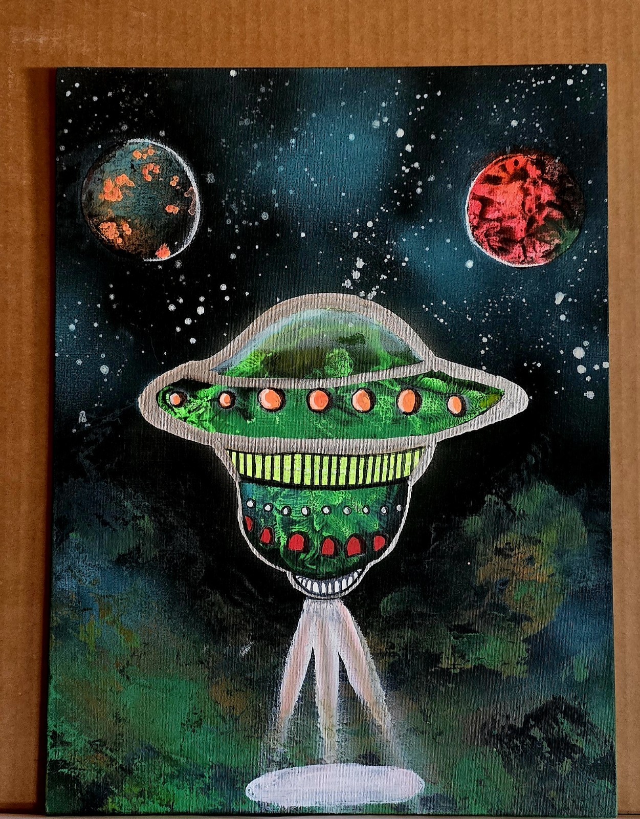 12″ X 14″ Original Painting A Alien Spaceship