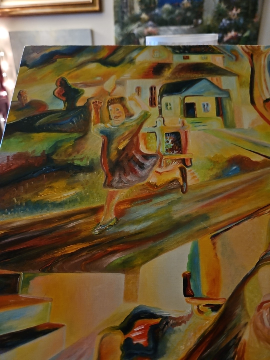 Original VTG 1984 Abstract Art Oil On Linen «Cheating Hearts» Michael B.Stuart