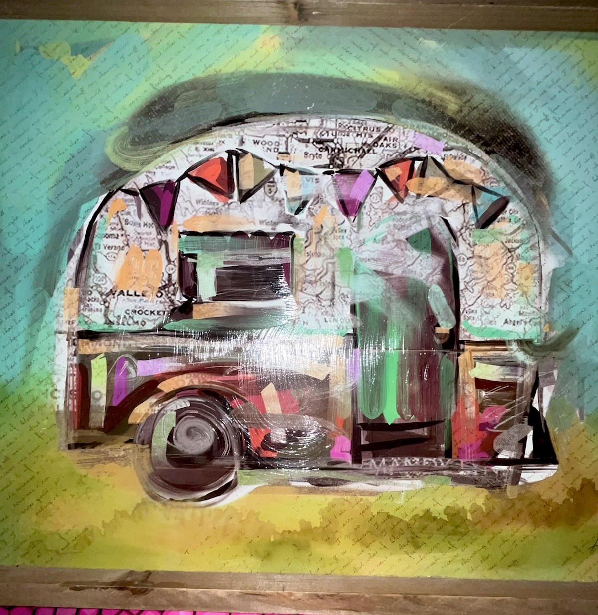 Original Authentic Painting Signed Wang Modern Abstract Oil Acrylic