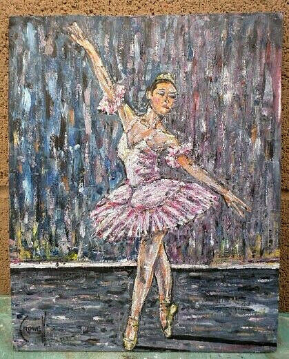PRIMA BALLERINA 8×10 wood oil painting ballet dance WOW original signed Crowell