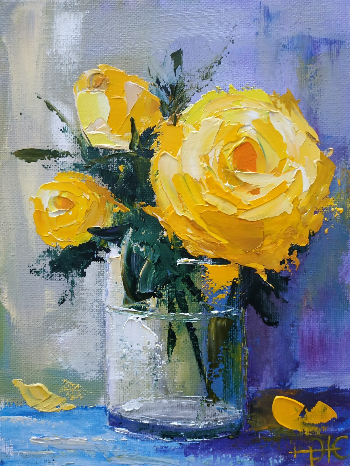 Yellow Roses Painting Original Art Floral Art Impasto Oil Painting 3D Art 6×8″