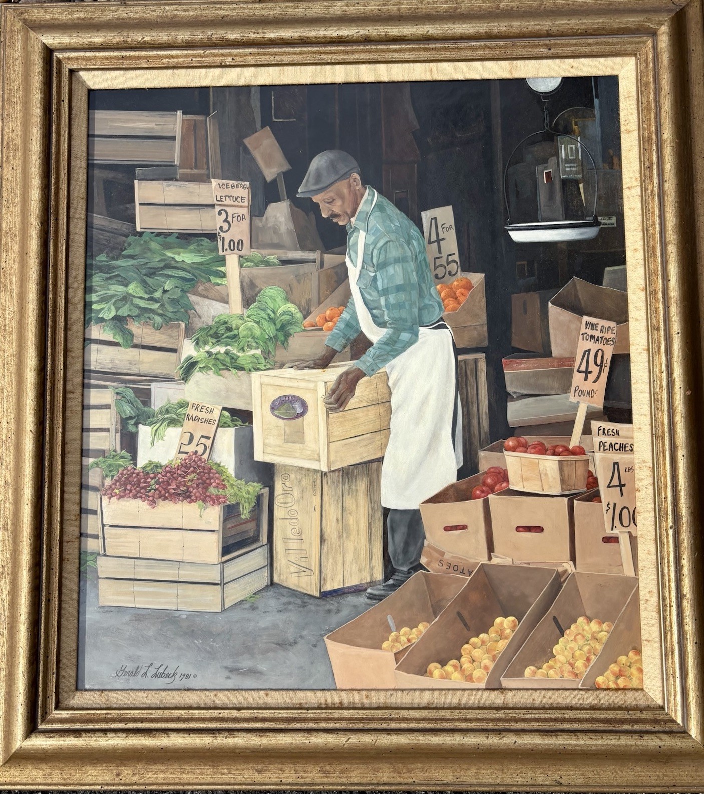 Gerald Lubeck (1942-2019) “The Grocer” ORIGINAL OIL PAINTING on Board ~ SIGNED