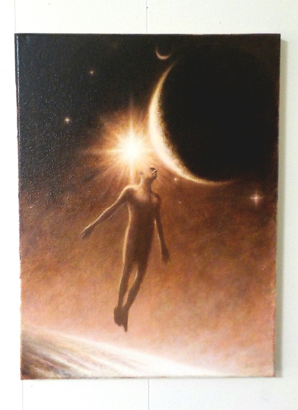 TRANSCENDENT original oil painting, fantasy scifi art, 12×16 inches