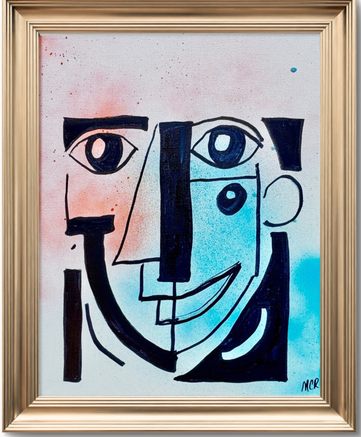 Abstract Face Wild Smile Original Signed Mixed Media Art Painting 11×14 OOAK