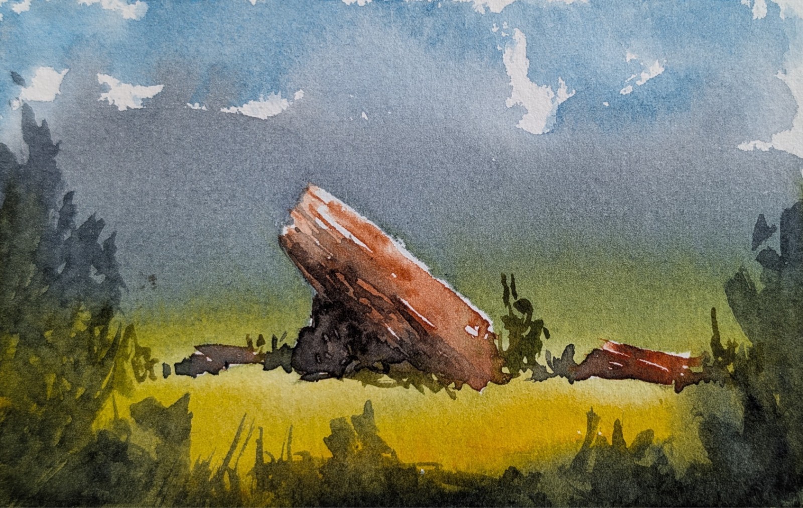 ACEO Print, Red Rocks Rainy Green Summer Landscape, 2.5″ x 3.5″