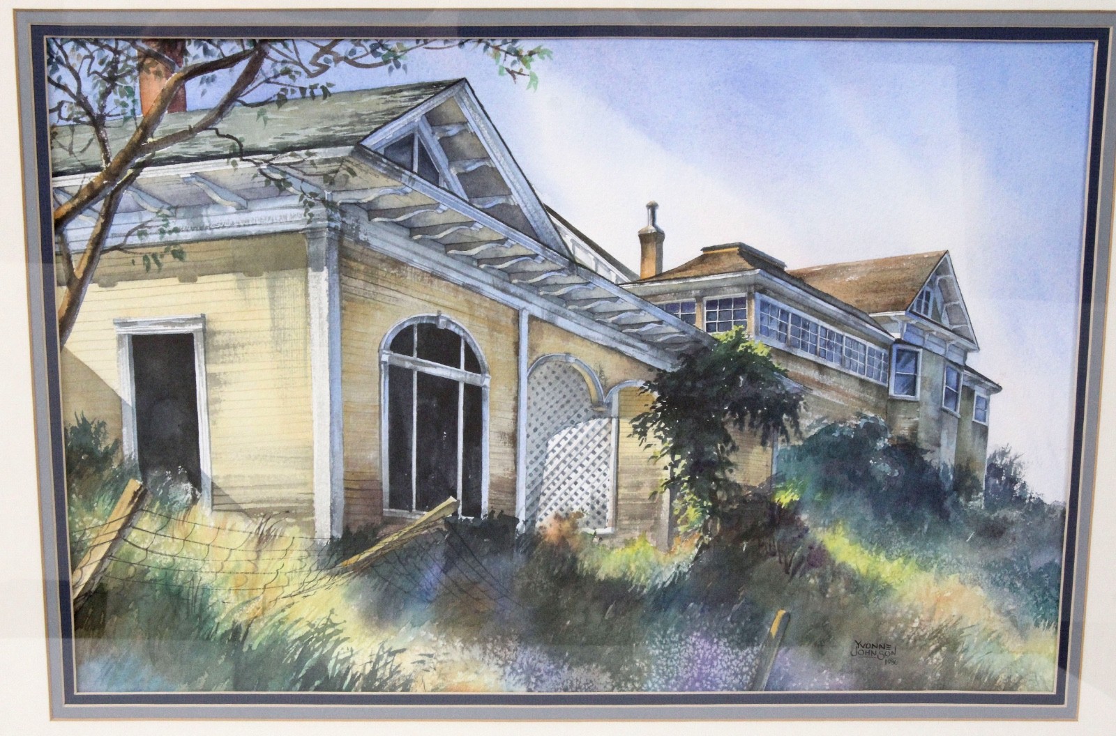 Yvonne Johnson 1986 Watercolor Painting Jerome Arizona Houses Regionalism