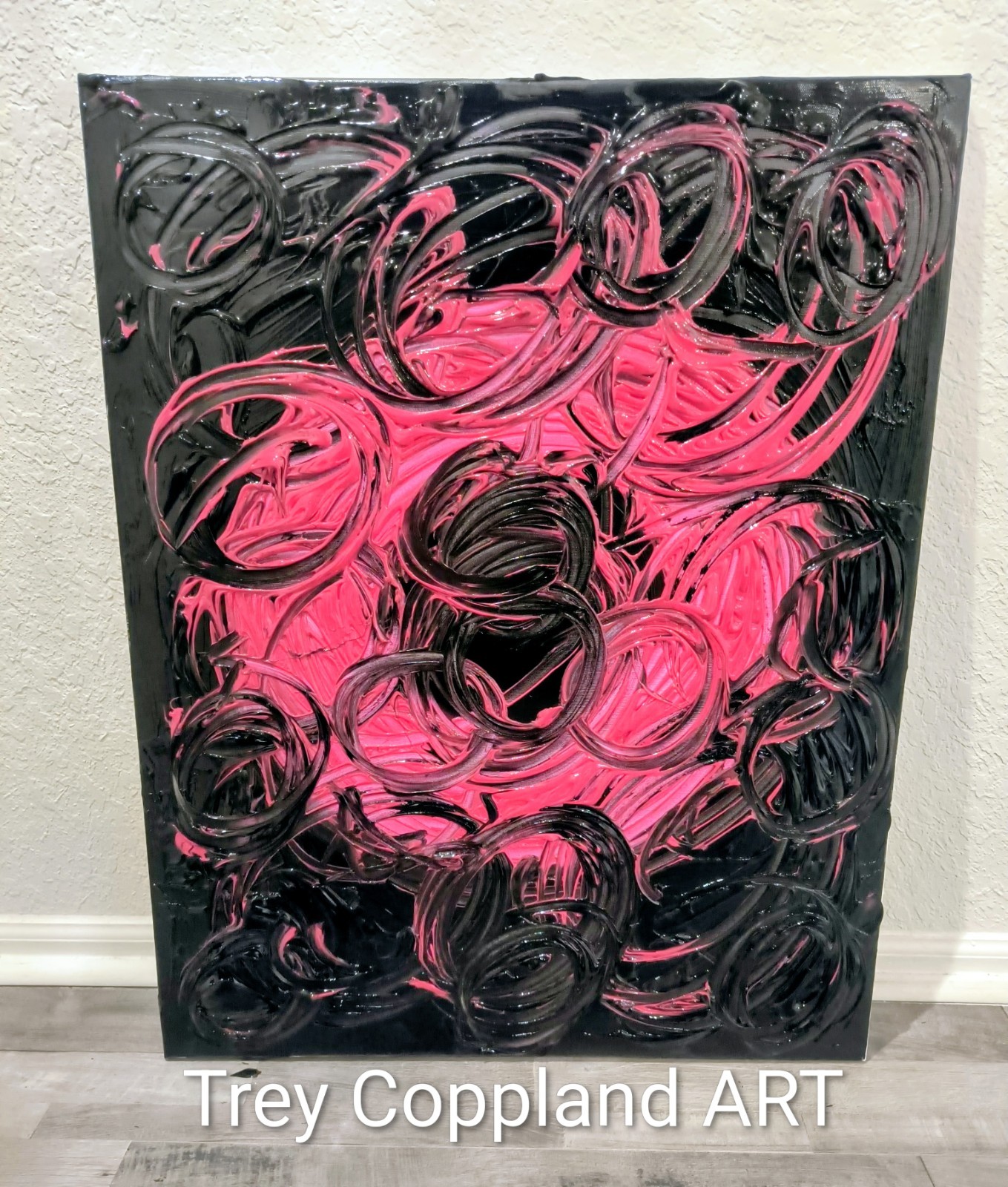 Trey Coppland, Circle of Life Abstract Painting, Pink & Black, 24+30 inch,2026
