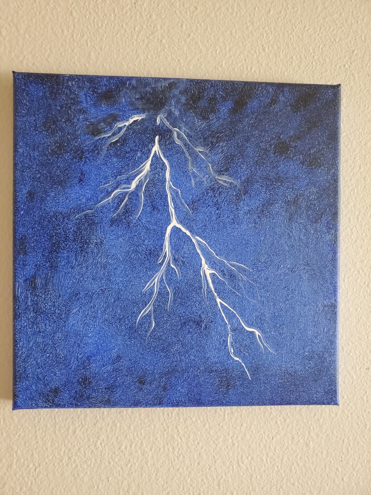 Handmade painting Acrylic Wooden frame 10×10 Art Decor Lightning thunderstorm