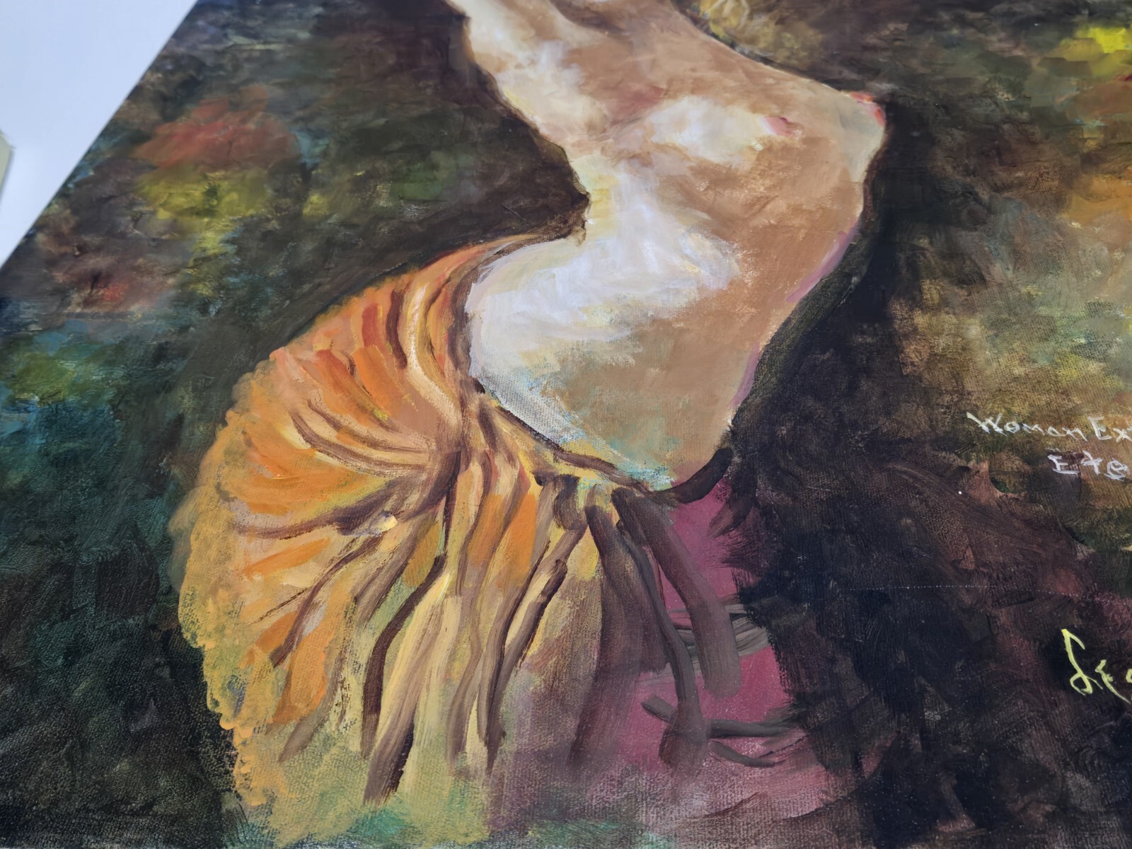 Impressionist Style OOAK Painting On Canvas Nude Woman Portrait 28×22 Signed