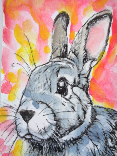 ACEO CUTE BUNNY RABBIT Watercolor Painting COLLECTIBLE ART