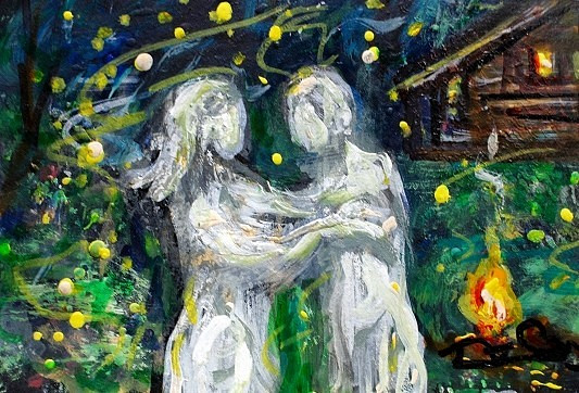 ACEO Original Painting TWIN FLAME Fireflies Love Divine Energy Soul Union ART