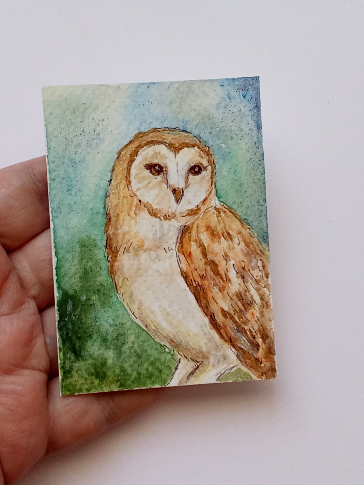 ACEO Original Watercolor – Owl in the Forest Mini Painting – ATS Art Card