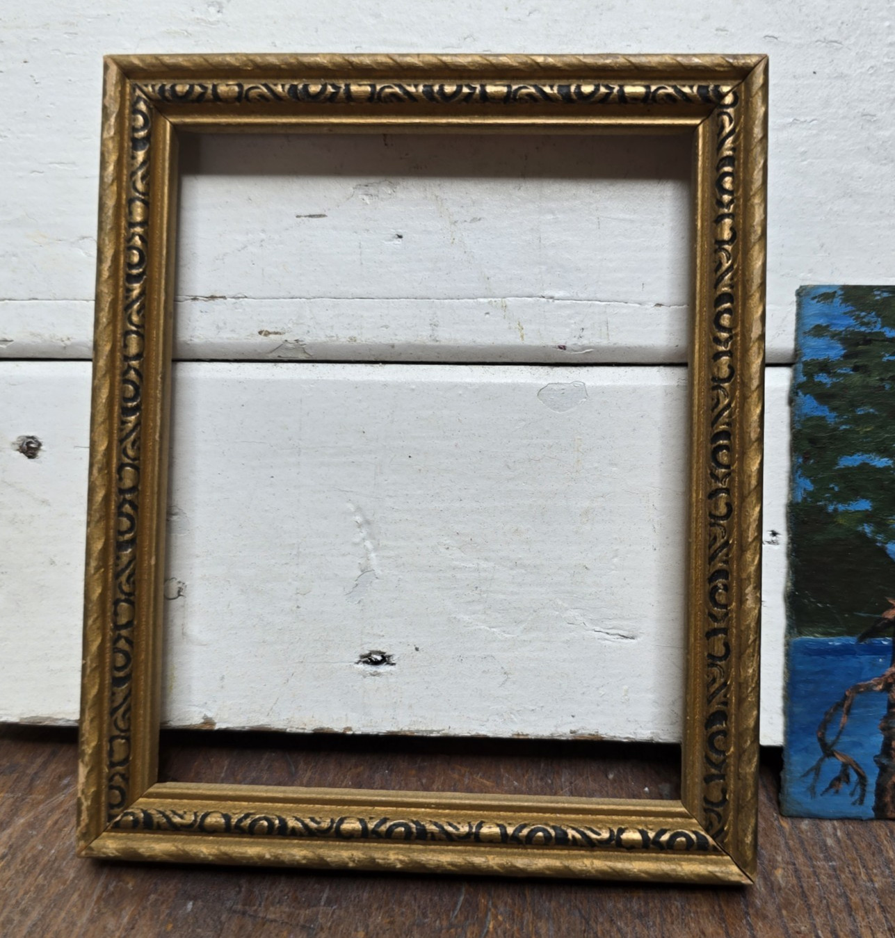 Vintage Mountain Lake Landscape Original Painting Art Deco Wood Frame 5″ x 4″