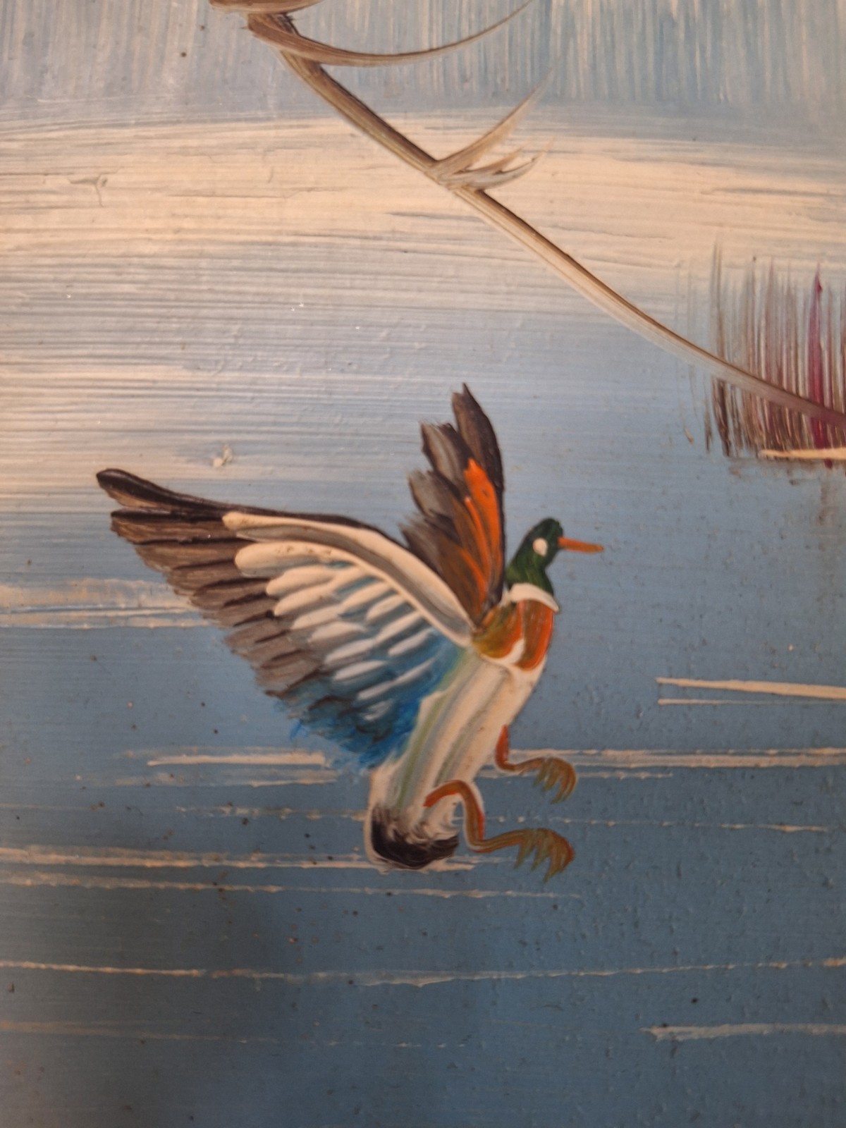 Vintage Landscape / Landing Ducks Framed Oil Painting, Cottage core, MCM,…