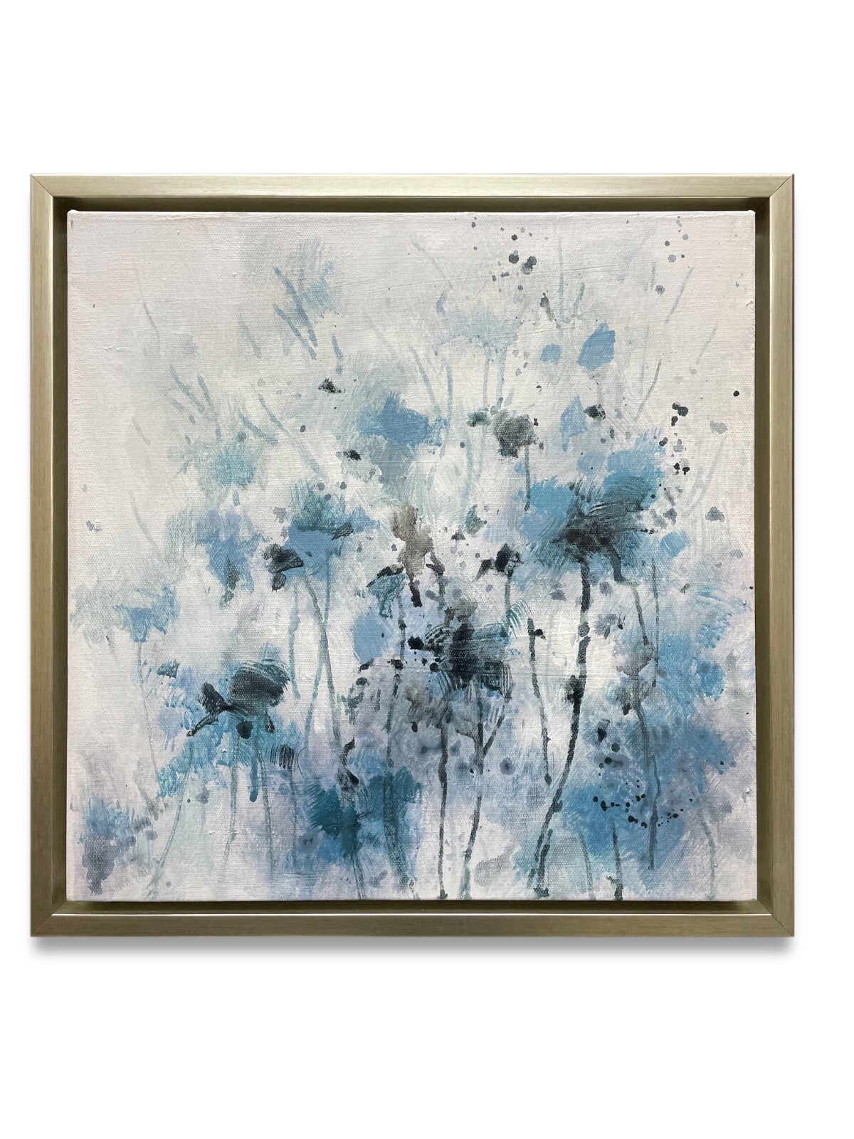 Hungryartist -Original Oil Painting of Blue Flower Abstract on Canvas 16×16
