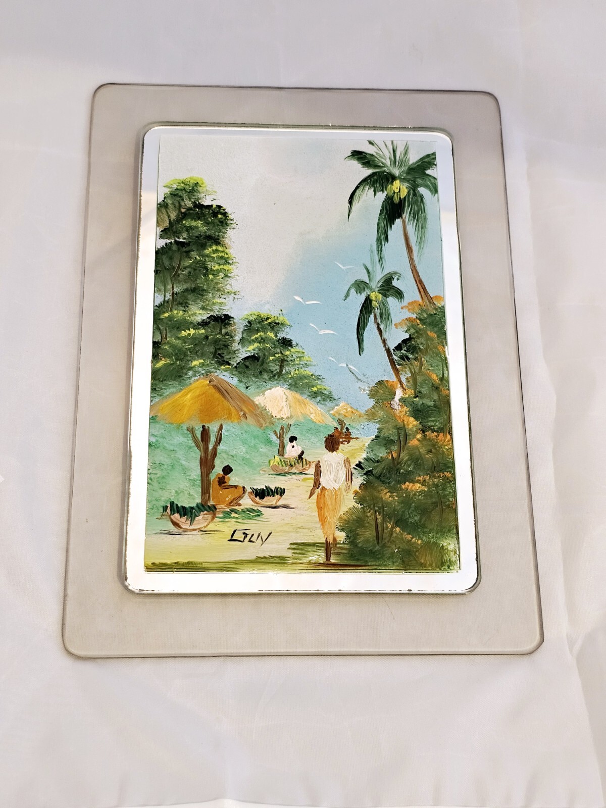 Hawaiian Art Acrylic Hand Painted On Glass Signed By Artist Guy 9″x6″