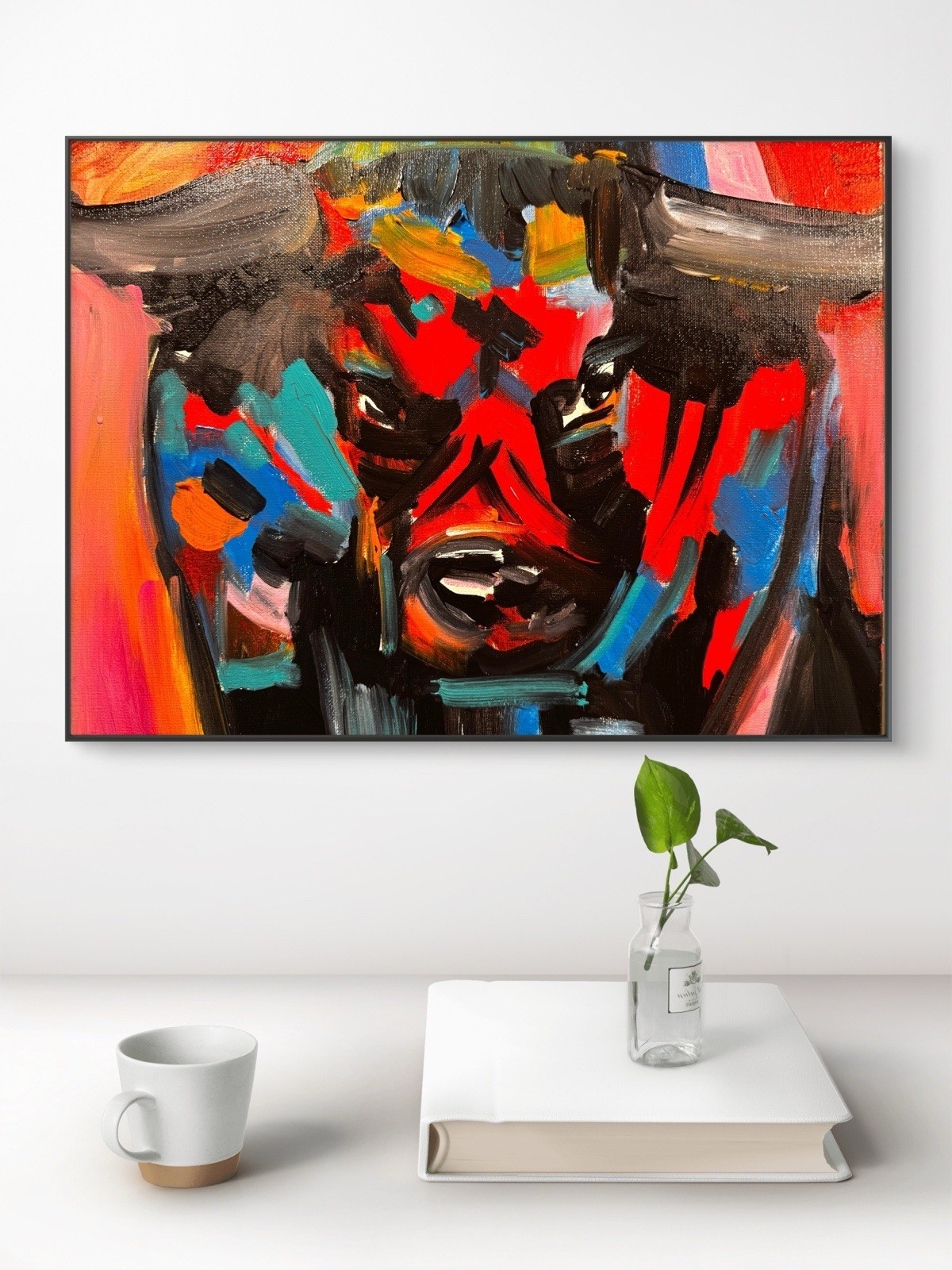 SAMATOWIC Original Abstract Bull 12×16 Colorful Living Room Art Signed 561