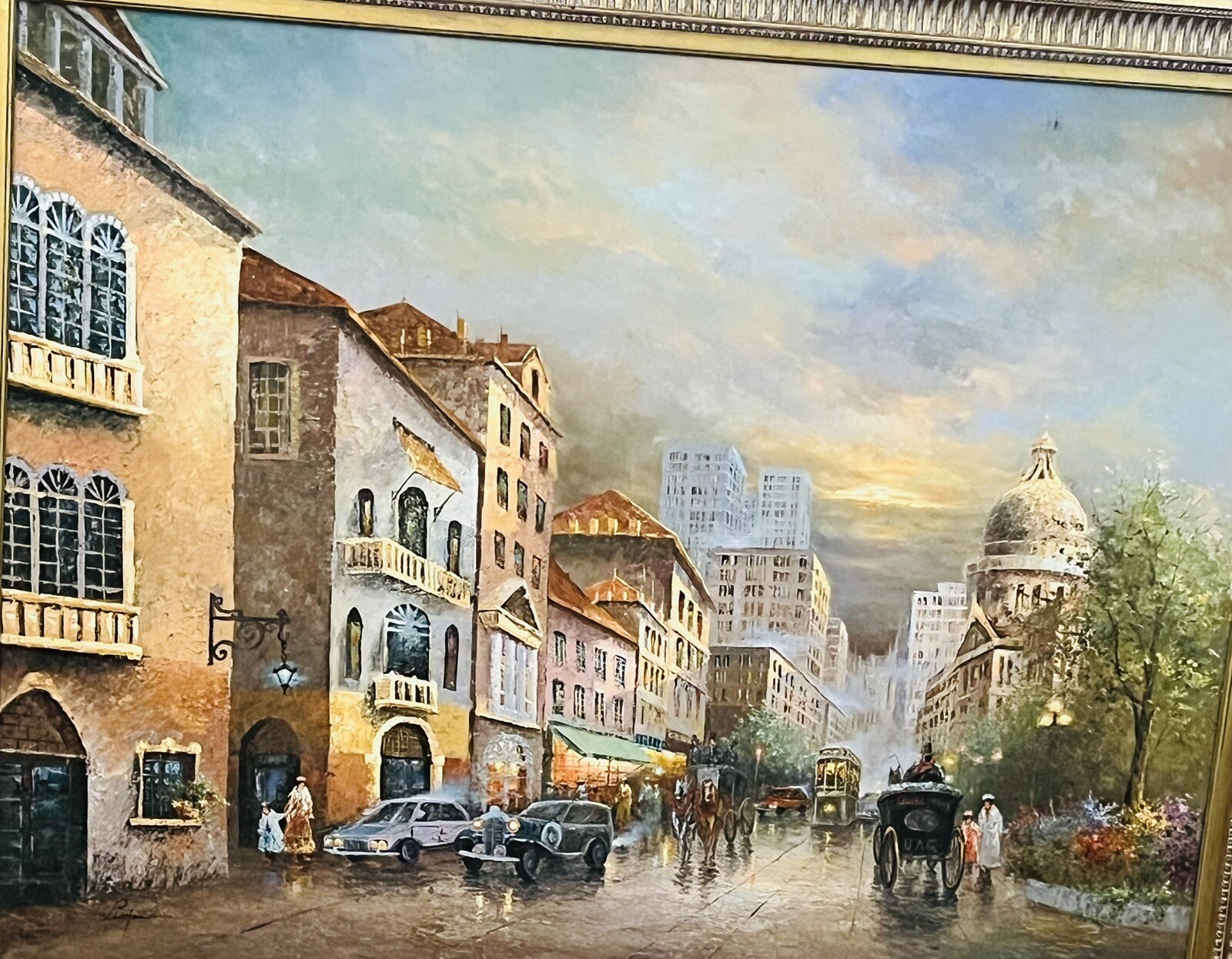 FINE LARGE SWEDISH STREET SCENE SIGNED BY :LIMIAN FINE DETAILS SIZE:69″ X 47″