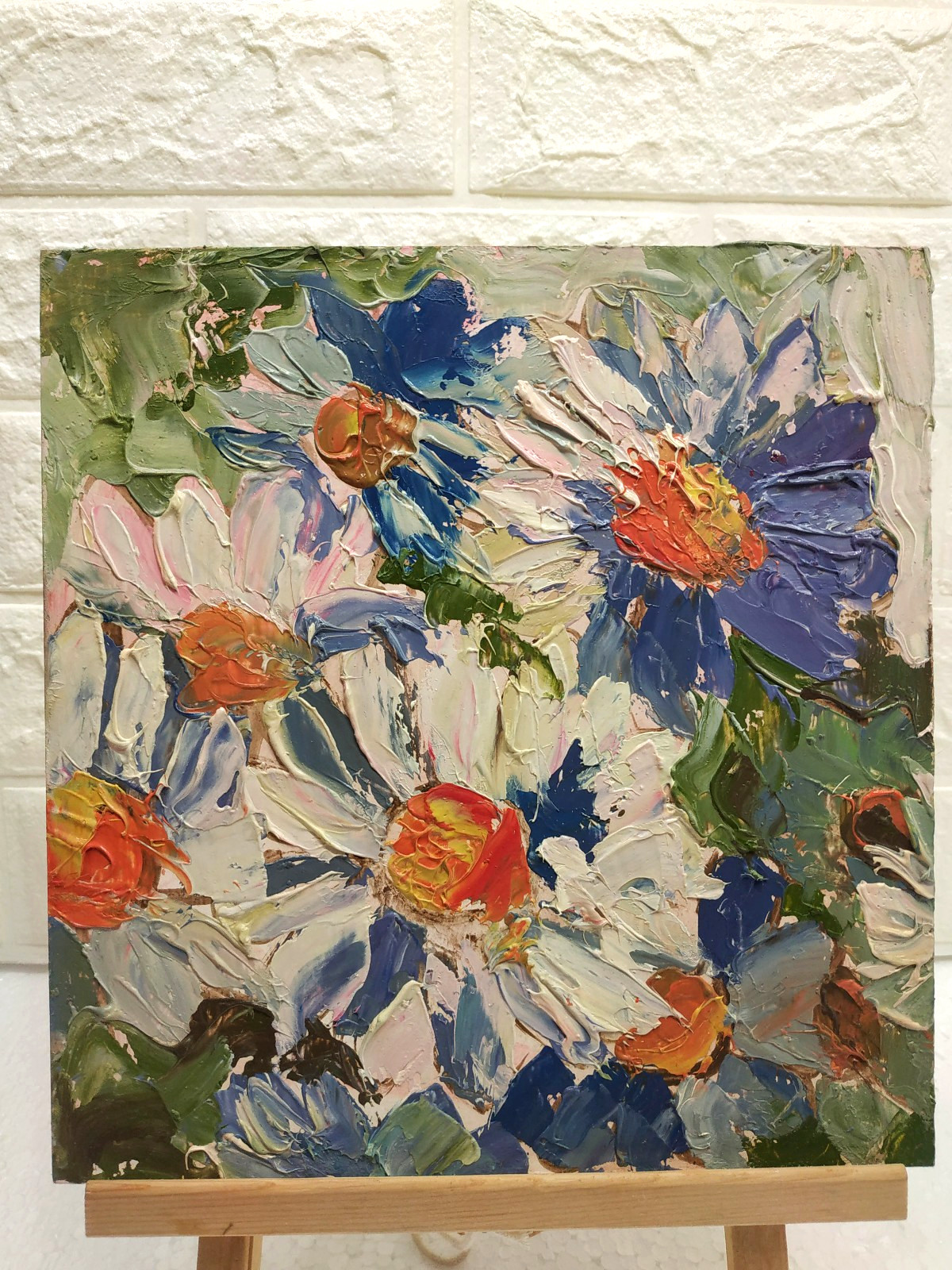 Original oil painting Tulips Bouquet Flower Still life Artwork Floral art 8.5×9