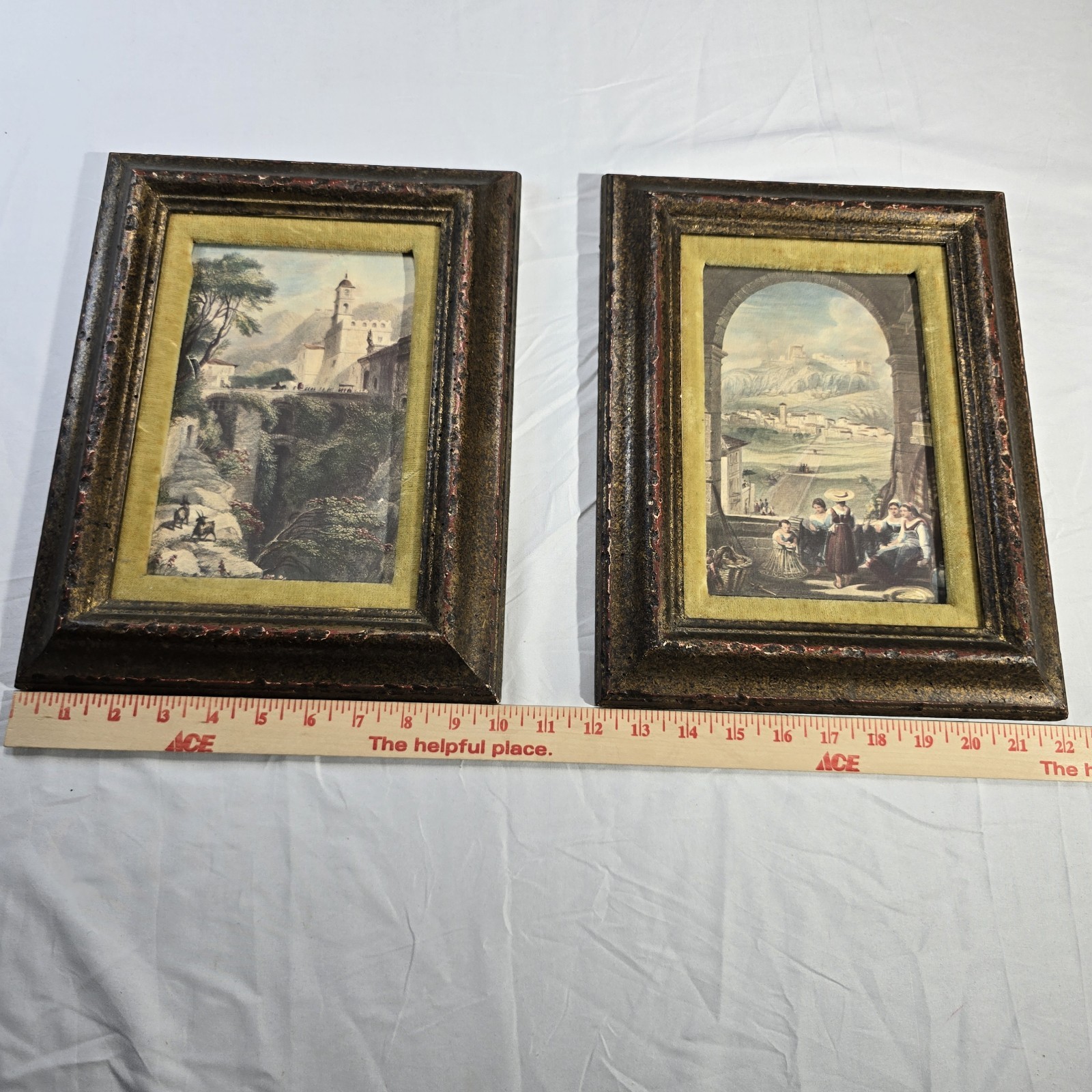 19th Century Hand Painted Litho Watercolors Framed