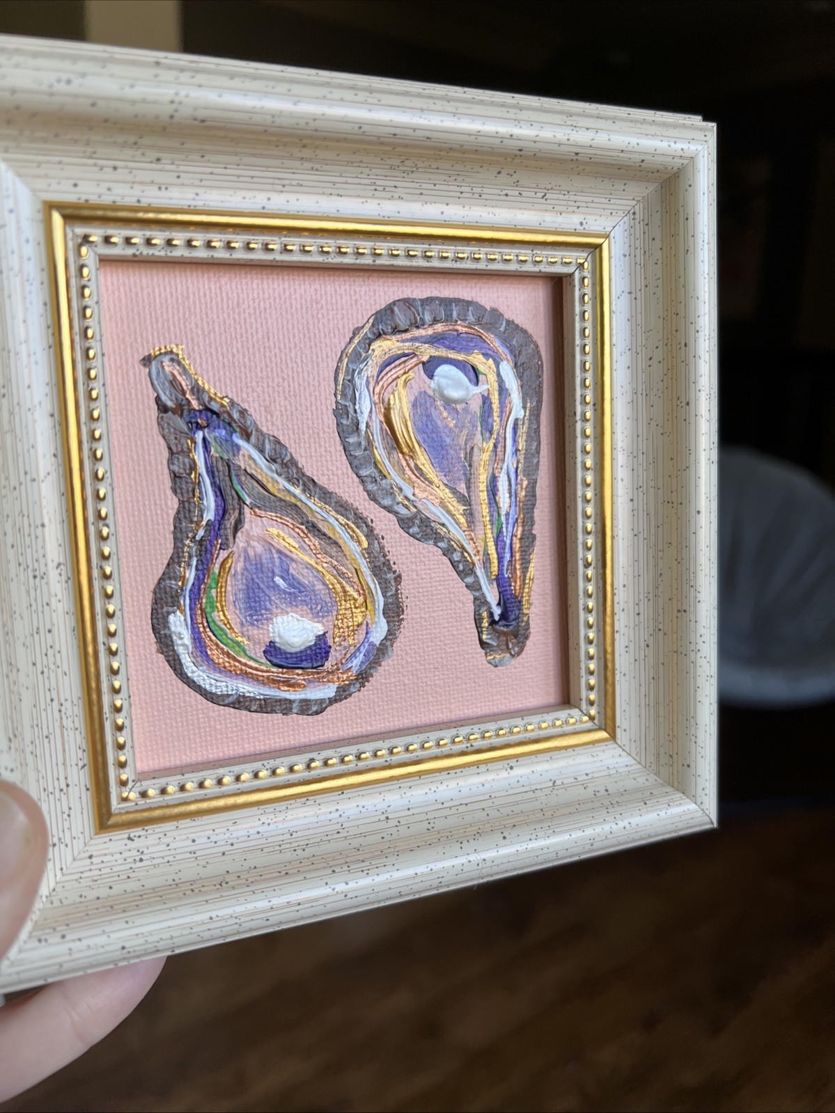 Oyster Shell,pearl , original,miniature Painting,small,mini, Framed