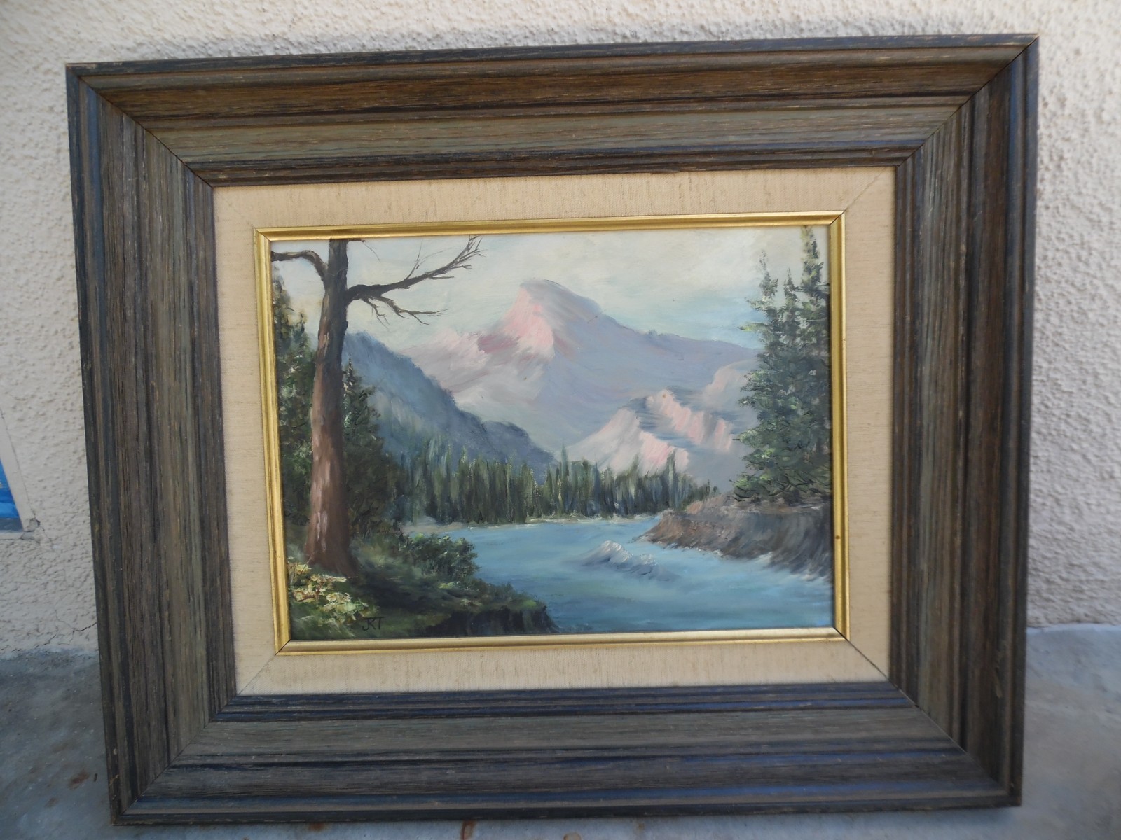 OIL PAINTING MOUNTAIN RIVERSCAPE VINTAGE ART SIGNED
