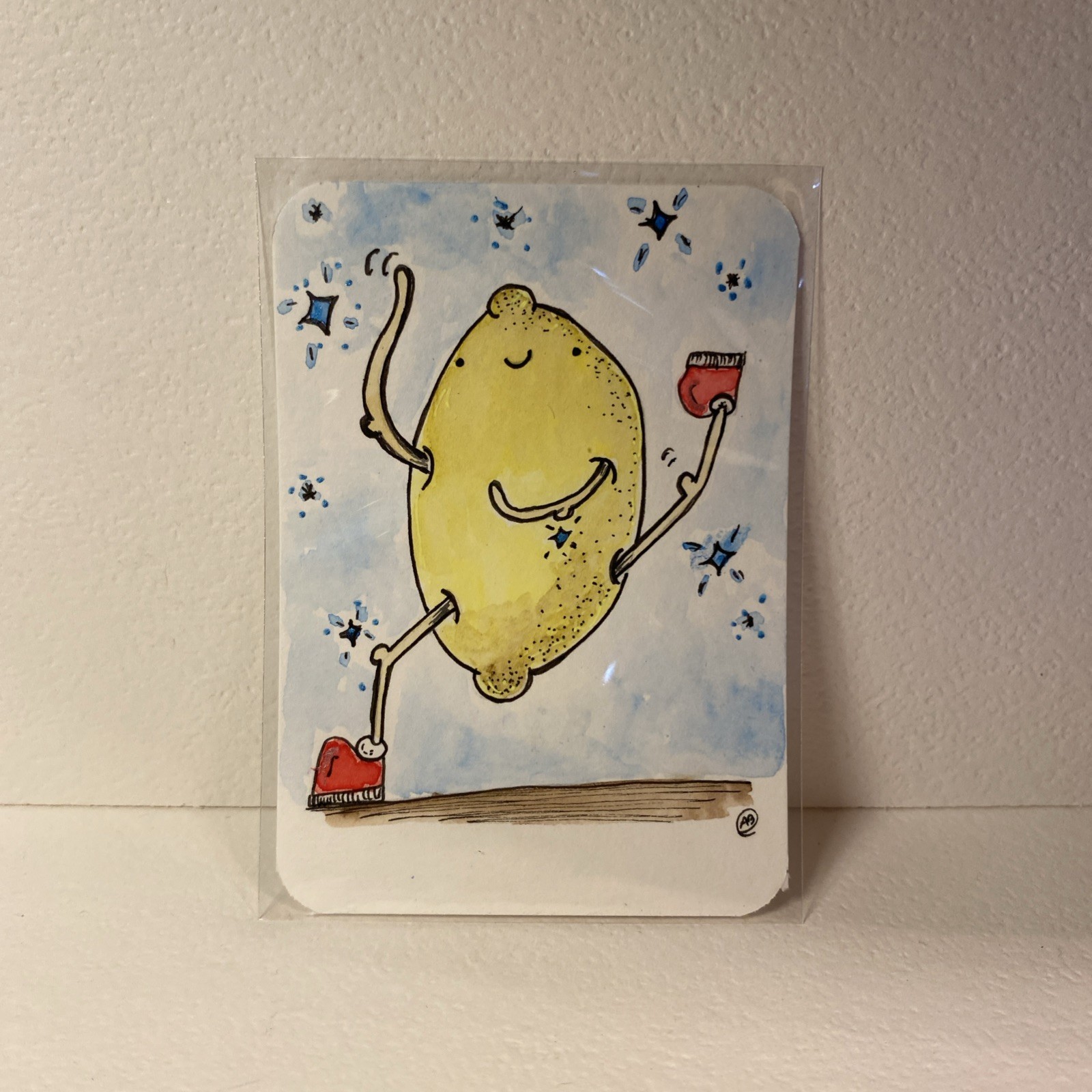 aceo original painting Watercolor Amphomorphic Foods Lemon Head