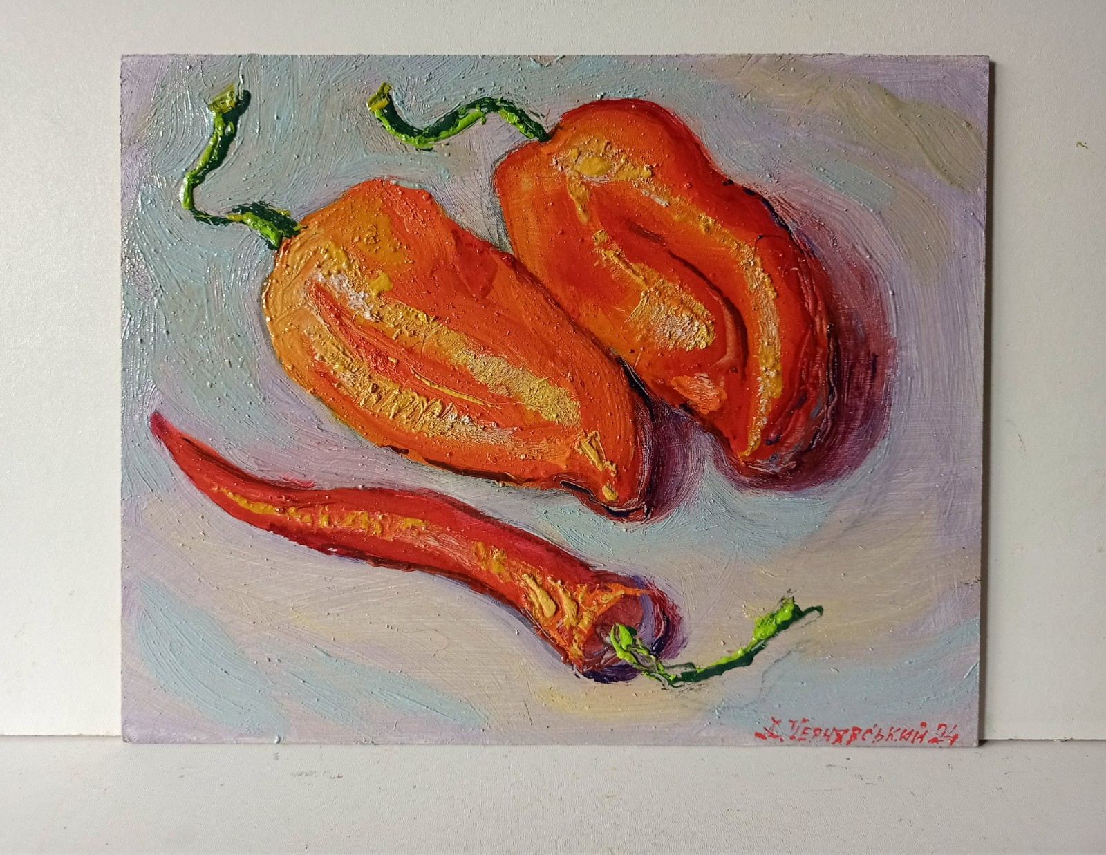 Peppers Impasto Painting Original Art Impression Oil Painting 7.8 x 9.8 in