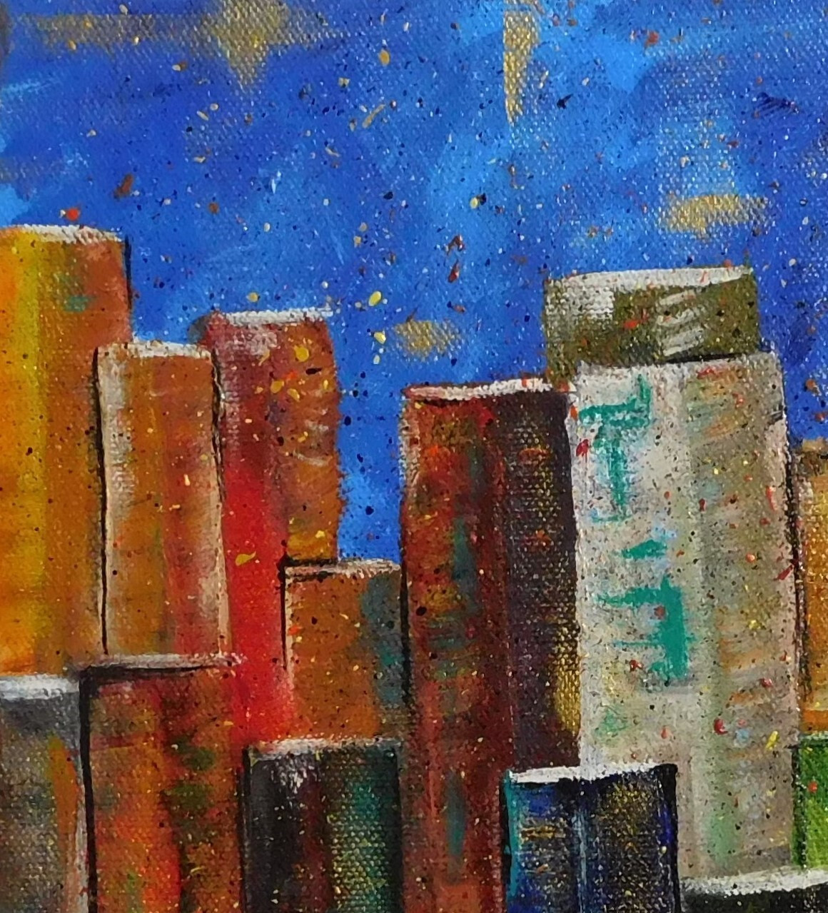 Abstract City Painting Original Art by Rain Crow