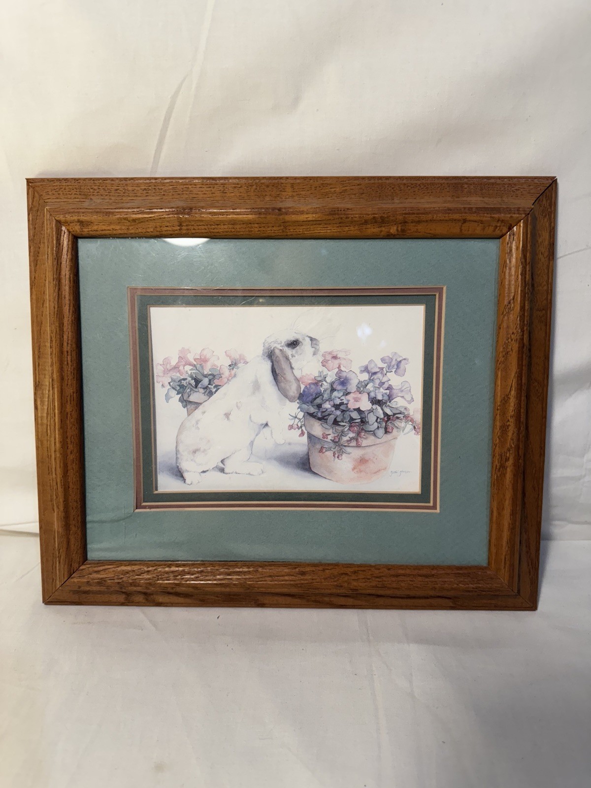 Vintage beautifully framed 70’s Jodi Jansen Gray Rabbit Framed Art Signed