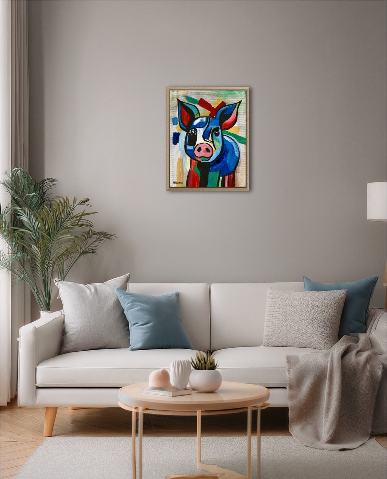 Atherton 11×14 Original Expressionism Acrylic Painting «Blue Pig 2» hand signed
