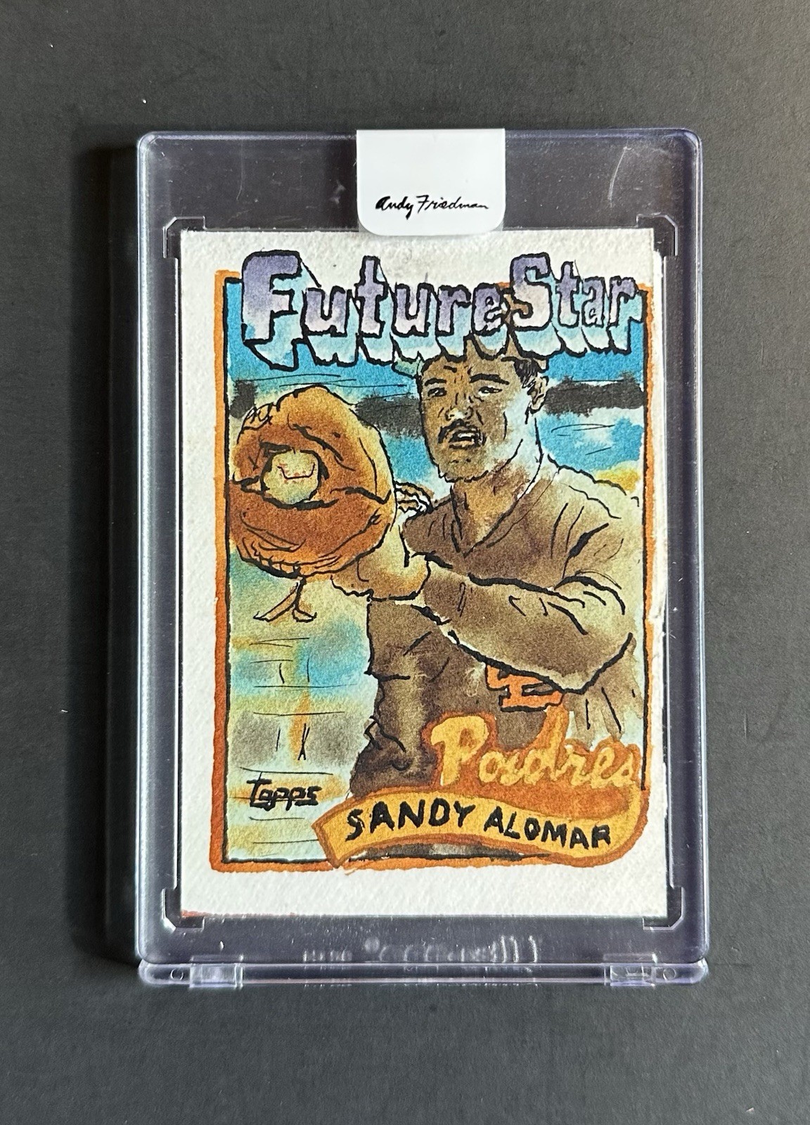 1989 Topps Sandy Alomar Original Art Watercolor Painting 1/1 Andy Friedman Auto
