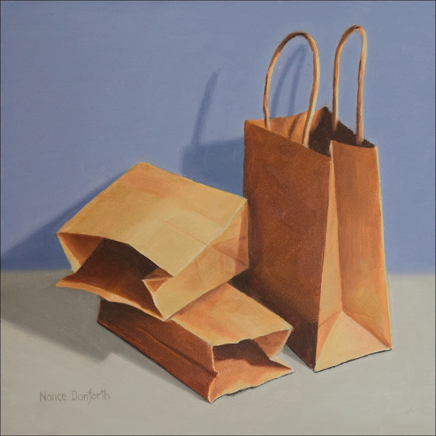 DANFORTH Paper Bags, 6×6 realistic original still life oil painting