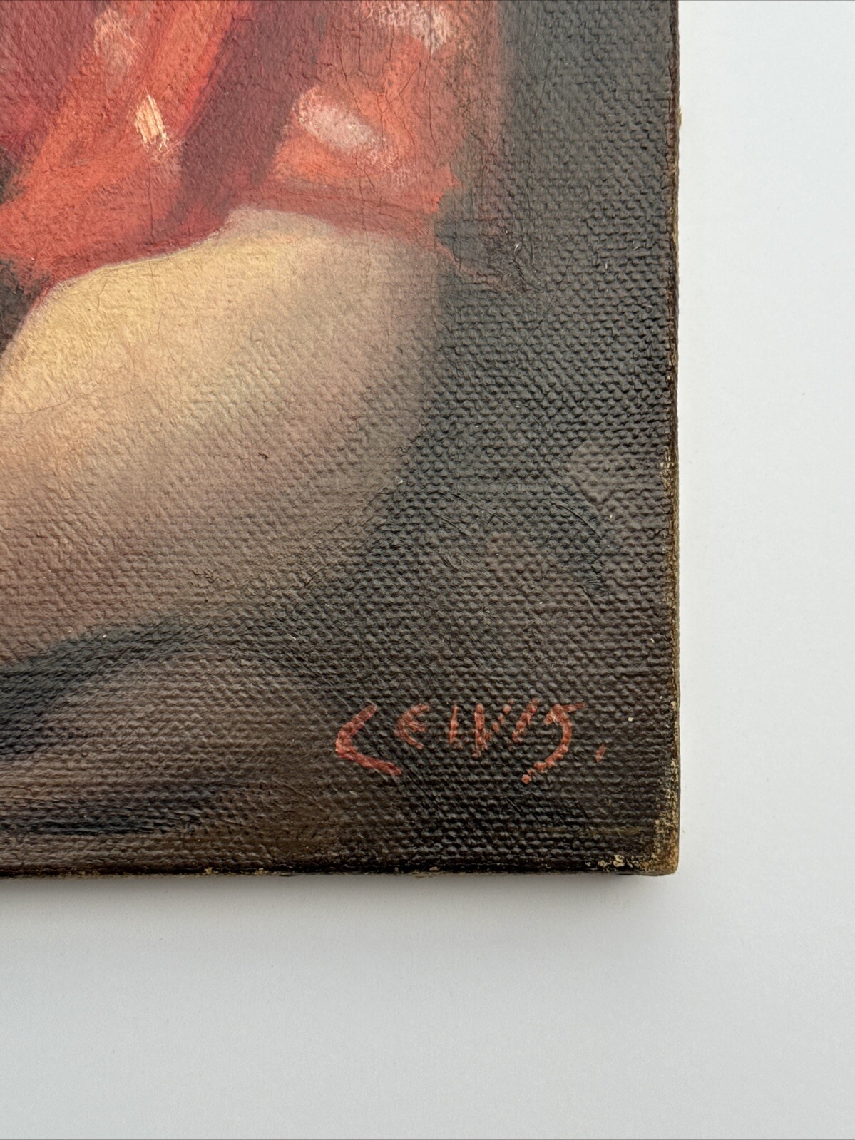 ANTIQUE PORTRAIT PAINTING PRETTY WOMAN FEMALE MODEL OIL ART DECO SIGNED LEWIS