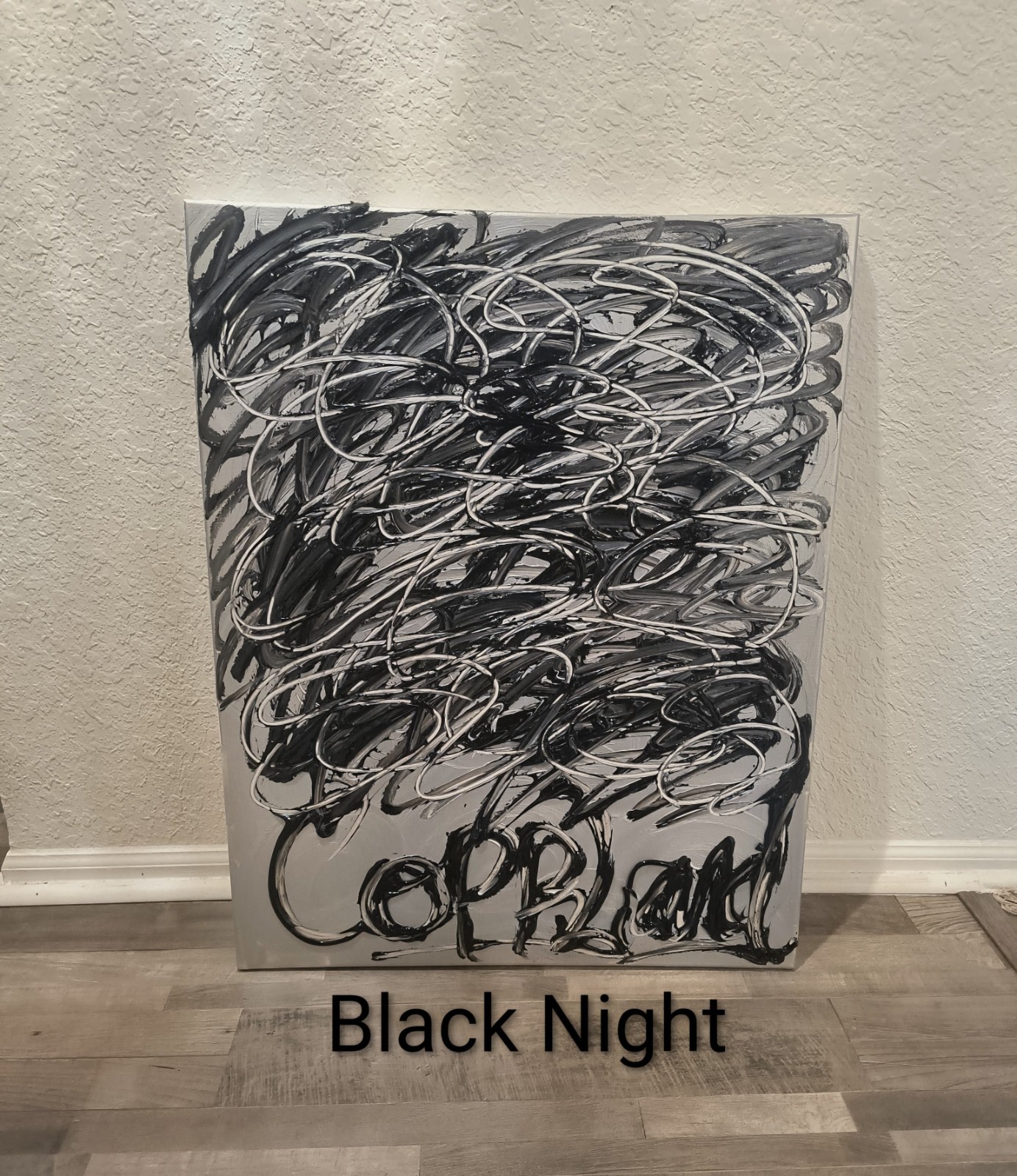 Trey Coppland, Black Night, Abstract Acrylic, 24+36 in, 2026, Signed Original