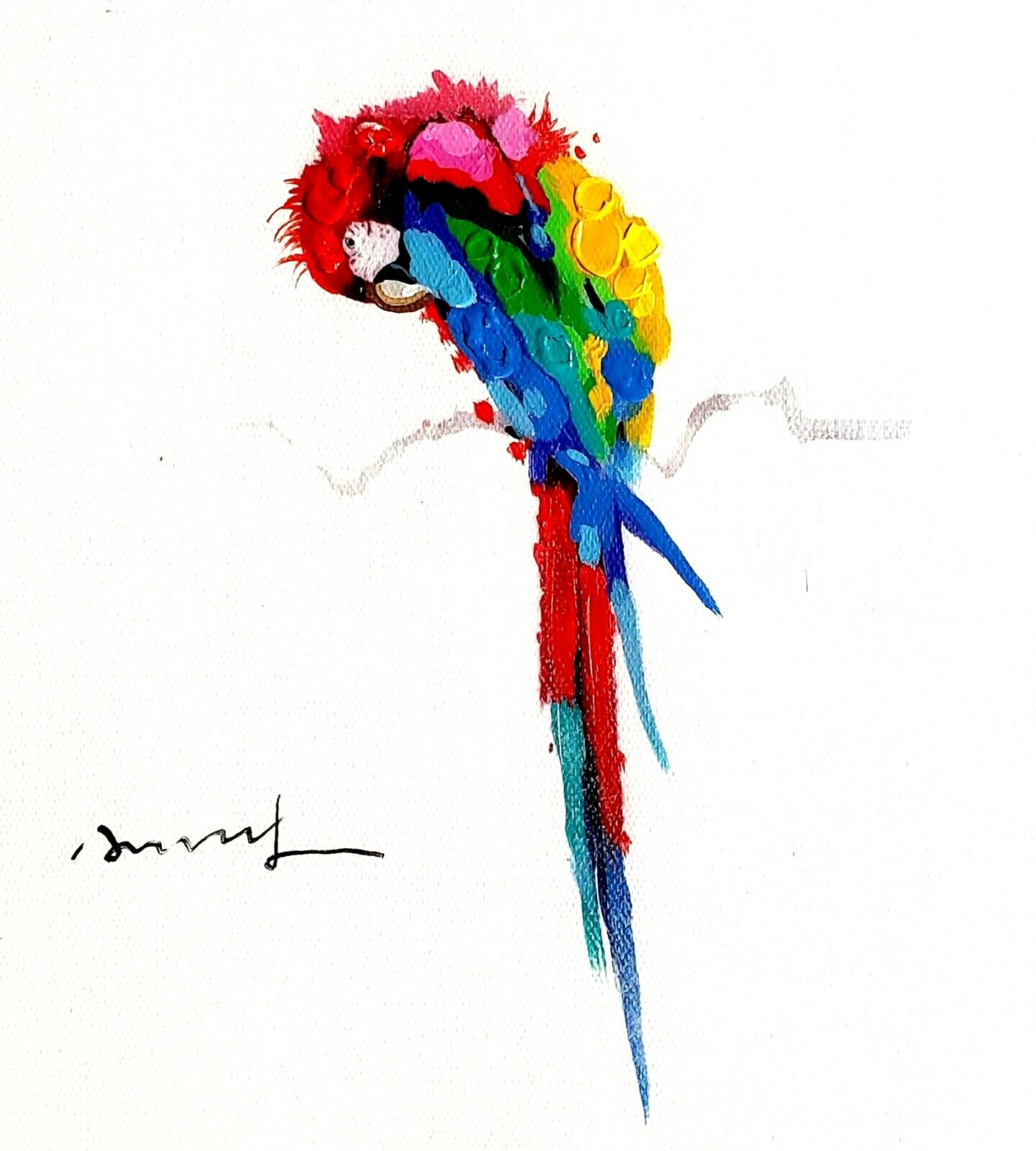 Parrot- #1, 8×10 Hand painted on Giclee Canvas, Canvas-only