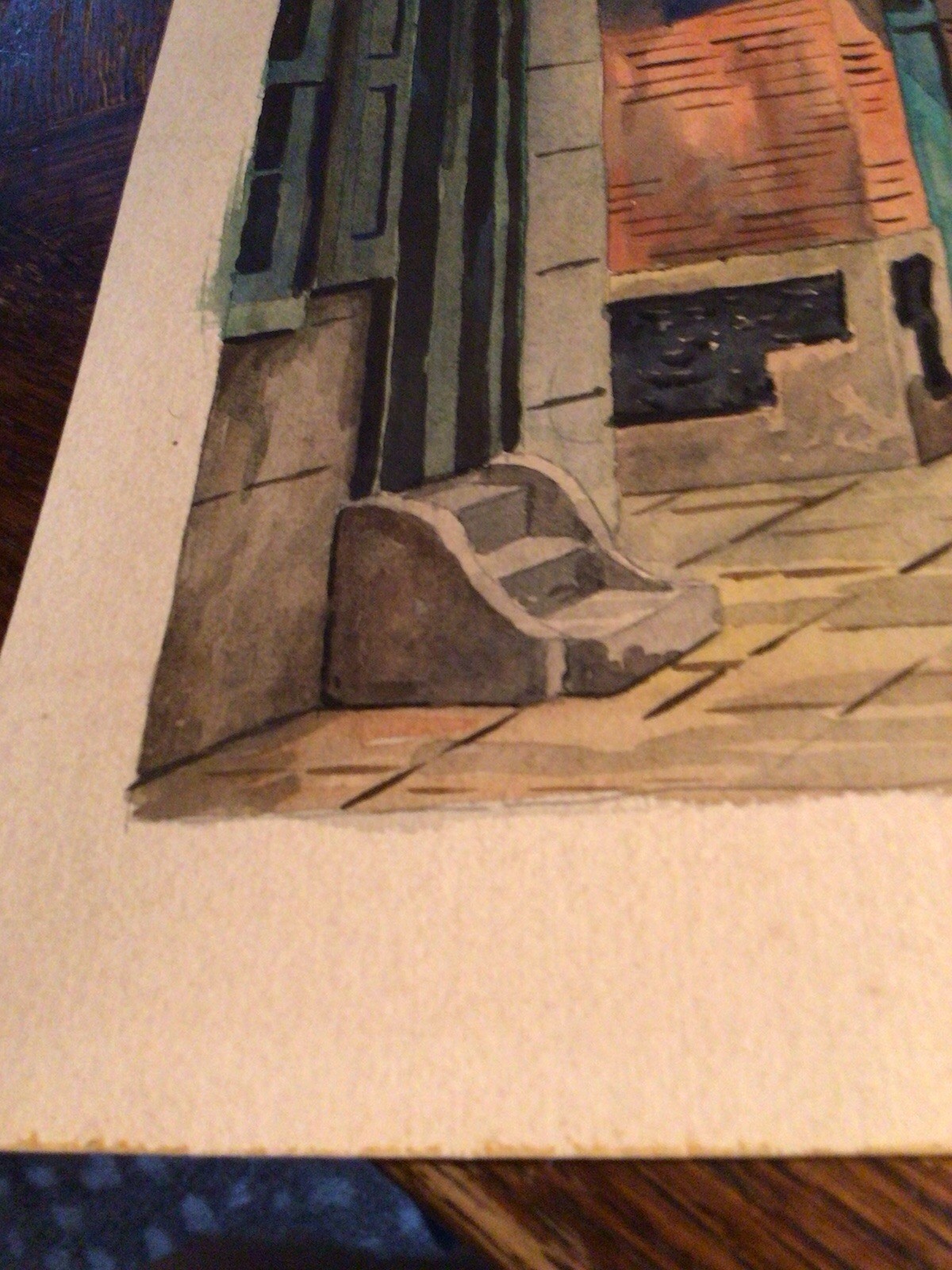 Vintage 40’s New Orleans Artist EUGENE E. LOVING watercolor PAINTING “Townhouses