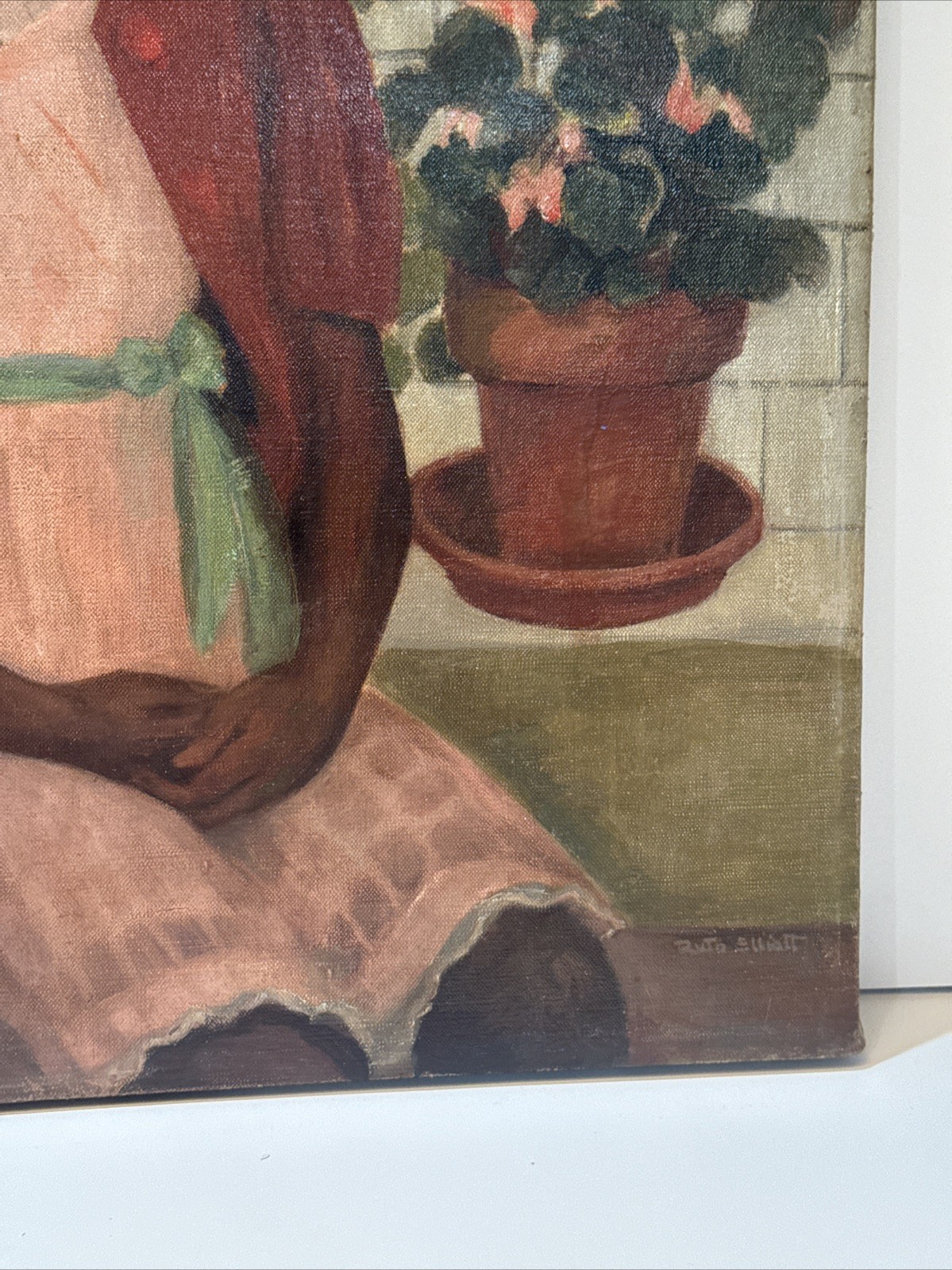 ANTIQUE PAINTING BLACK GIRL YOUNG WOMAN AFRICAN AMERICAN OIL SIGNED RUTH 24 INCH